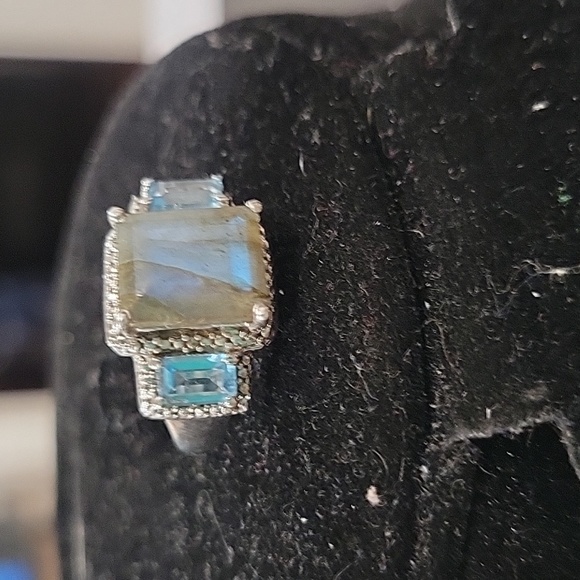 925 Labrodite and blue topaz ring - Picture 9 of 10